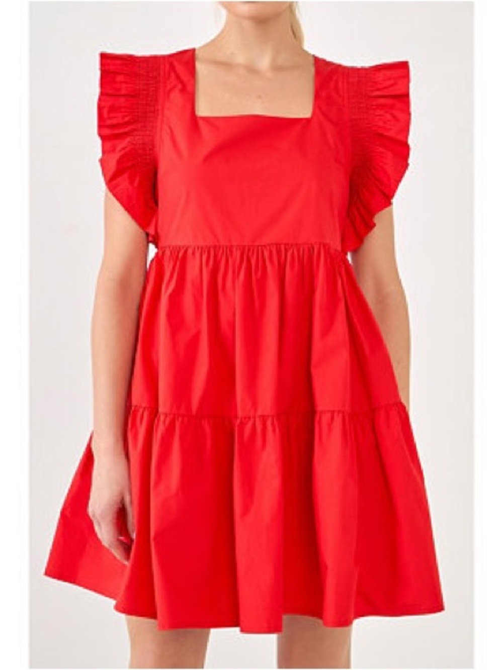 English Factory Red Ruffle Tiered Mini Dress